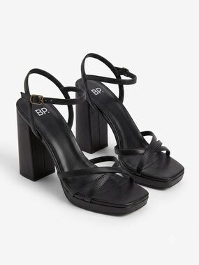 BP Black Strappy Platform Block Heel Sandals Size 11 Chunky Heel Y2K Style
